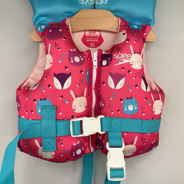 Size Infant (Under 30lb): Speedo Pink/Blue Woodland Critters Life Vest