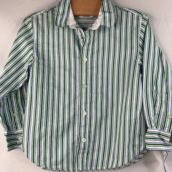 Size 3: H&M Blue/White/Green Striped Button-Up Shirt