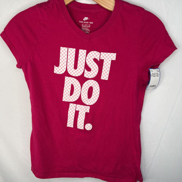 Size 10-12: Nike Pink/White 'Just Do It' V-Neck T-Shirt