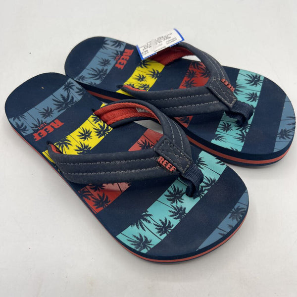 Size 13-1Y: Reef Navy/Colorful Stripes/Palm Trees Flip Flops