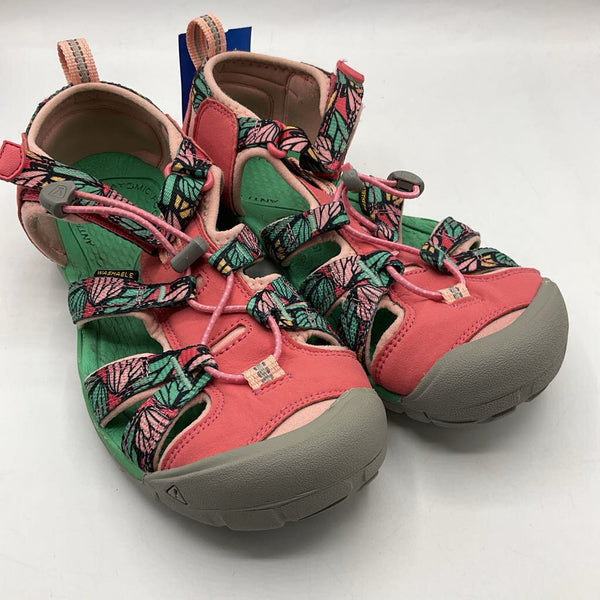 Size 4Y: Keen Pink/Green Butterflies Velcro/Toggle Sandals