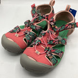 Size 4Y: Keen Pink/Green Butterflies Velcro/Toggle Sandals