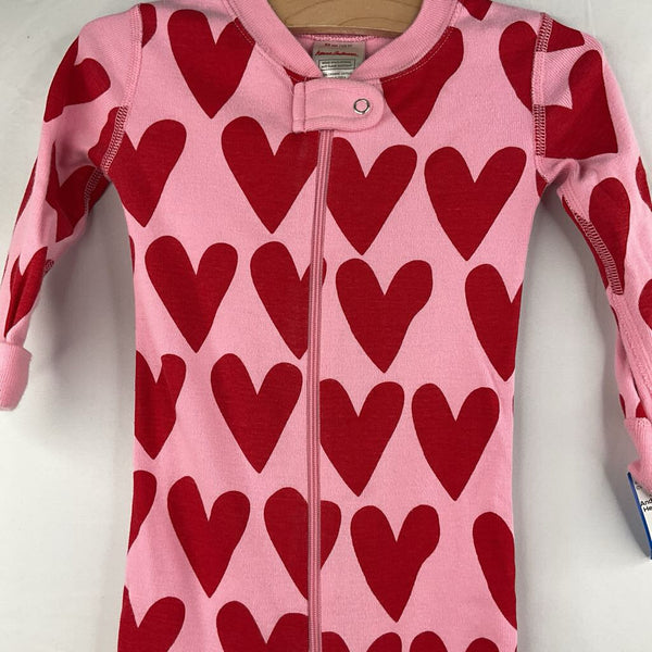 Size 2: Hanna Andersson Red/Pink Hearts Pattern Zip-Up 1pc Pjs
