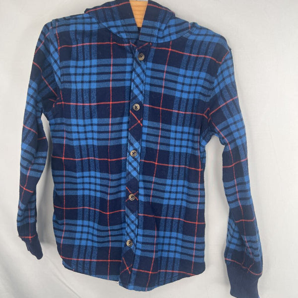 Size 5: Hanna Andersson Blue/Red Plaid Button Up Hooded Long Sleeve Shirt