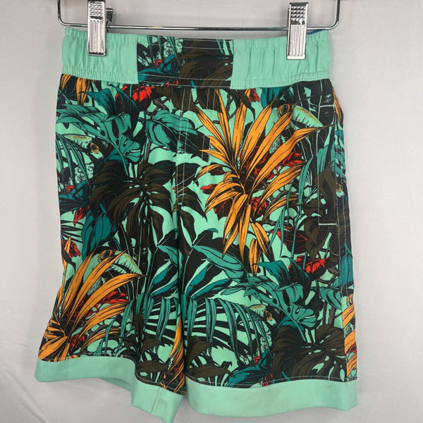 Size 4-5: Columbia Green/Brown Tropical Leaves Swim Trunks