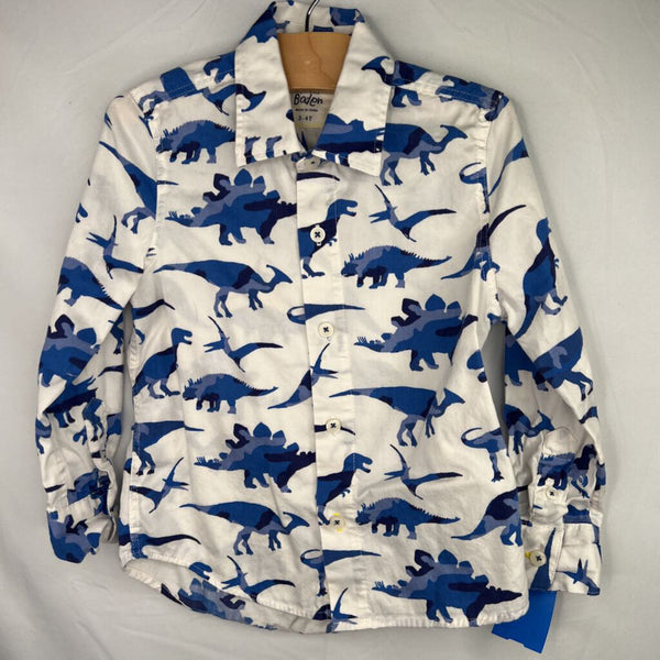 Size 3-4: Boden White/Blue Camo Dinos Button-Up Shirt