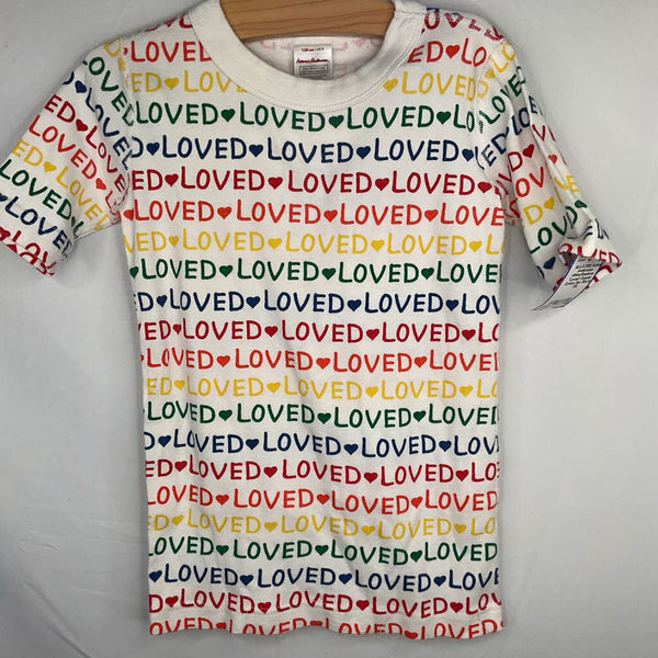 Size 8 (130): Hanna Andersson White/Rainbow 'Loved' Organic Cotton 2pc Shorty Pjs