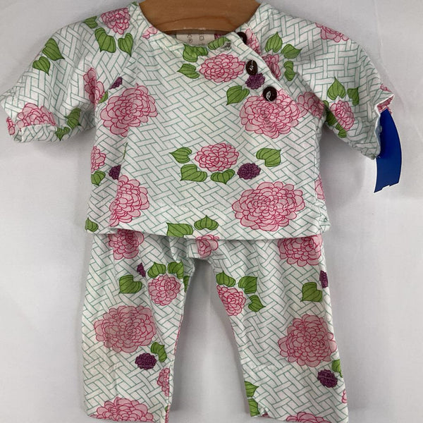 Size 0-3m: Kate Quinn White/Blue/Colorful Flowers 2pc Pjs REDUCED