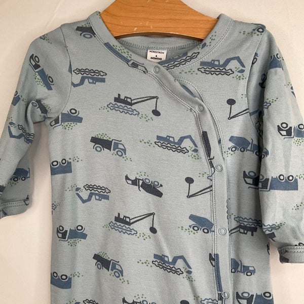Size 6m: Nordstrom Blue/Green Construction Vehicles Snap-Up Footy Romper