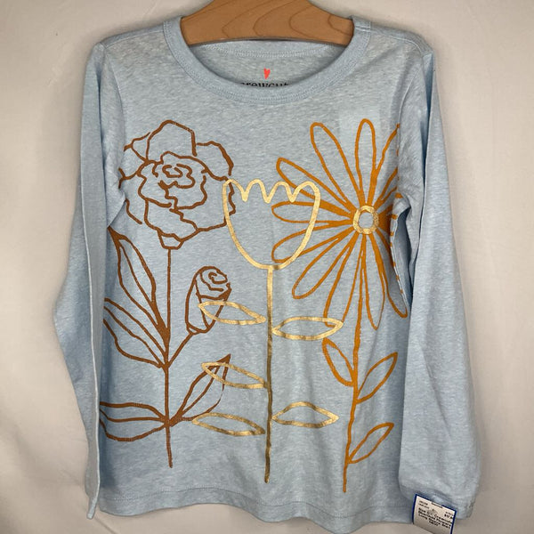 Size 6-7: Crewcuts Blue/Gold Flowers Long Sleeve Shirt NEW