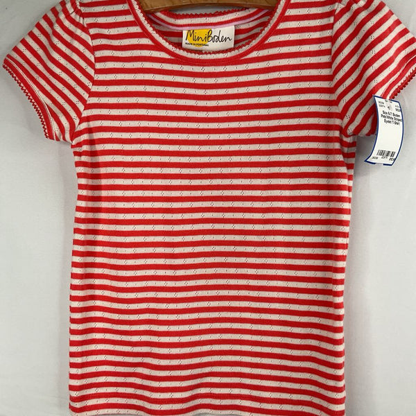 Size 6-7: Boden Pink/White Striped Eyelet T-Shirt