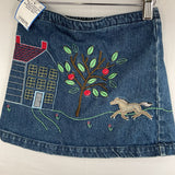 Size 6: Lands' End Blue/Colorful Embroidered Horse Denim Skirt