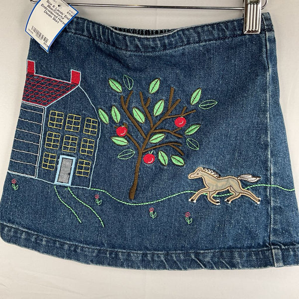 Size 6: Lands' End Blue/Colorful Embroidered Horse Denim Skirt