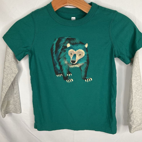 Size 7: Tea Green/Grey Bear Long Sleeve Shirt