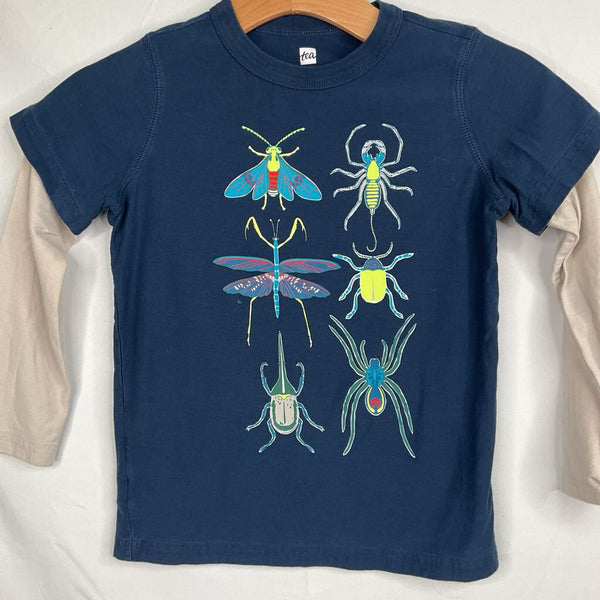 Size 7: Tea Blue/Grey/Colorful Insects Long Sleeve Shirt