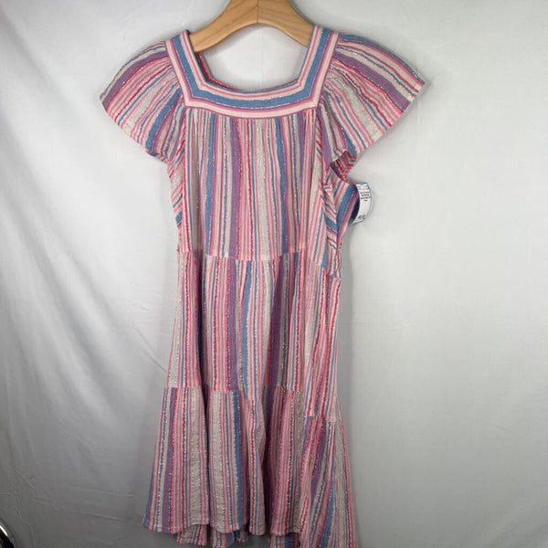 Size 10: Crewcuts Pink/White/Blue Sparkle Striped Sun Dress