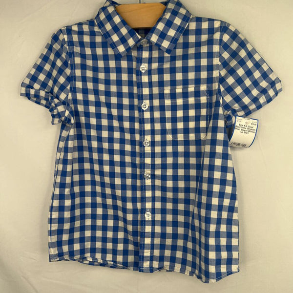Size 4-5: Seed Blue/White Gingham Short Sleeve Button-Up Shirt