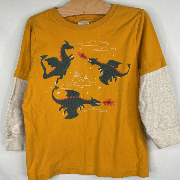 Size 5 (110): Hanna Andersson Yellow/Green Dragons Long Sleeve Shirt