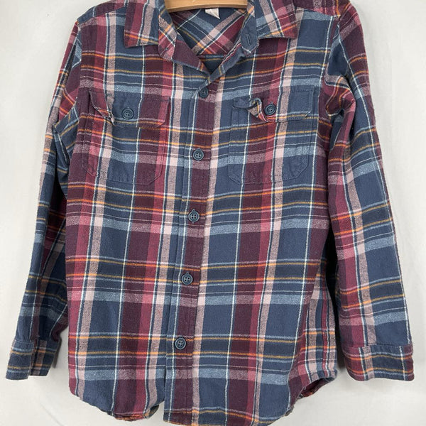 Size 8: Tea Blue/Orange/Purple Plaid Flannel Button-Up Shirt