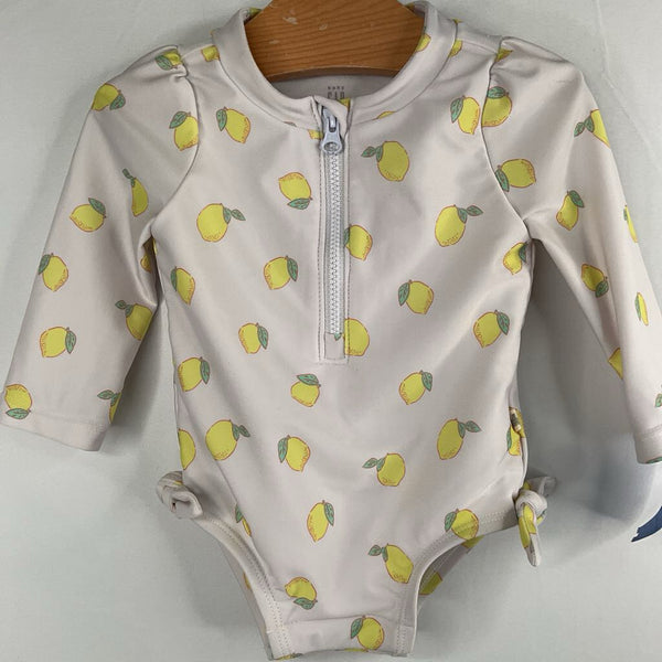 Size 0-6m: Gap White/Yellow Lemon Pattern Long Sleeve 1pc Swim Suit