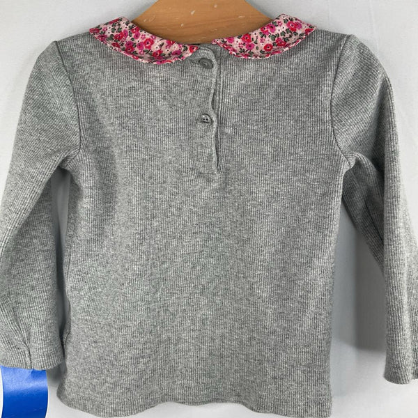 size 12-18m: Gap Grey/Pink Floral Collar Long Sleeve Shirt