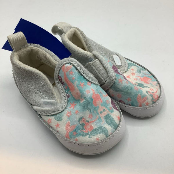 Size 2: Vans Grey/Colorful Sparkle Mermaids Slip-On Shoes