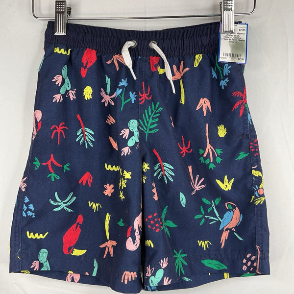 Size 8 (130): Hanna Andersson Navy/Colorful Tropical Print Swim Shorts