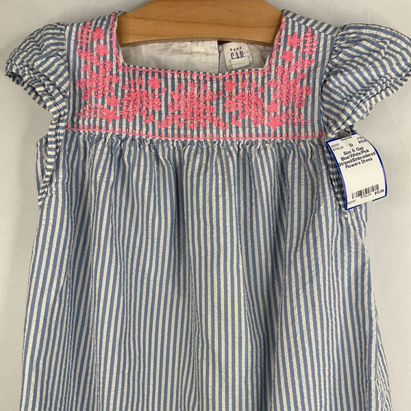 Size 5: Gap Blue/White/Pink Striped/Embroidered Flowers Dress