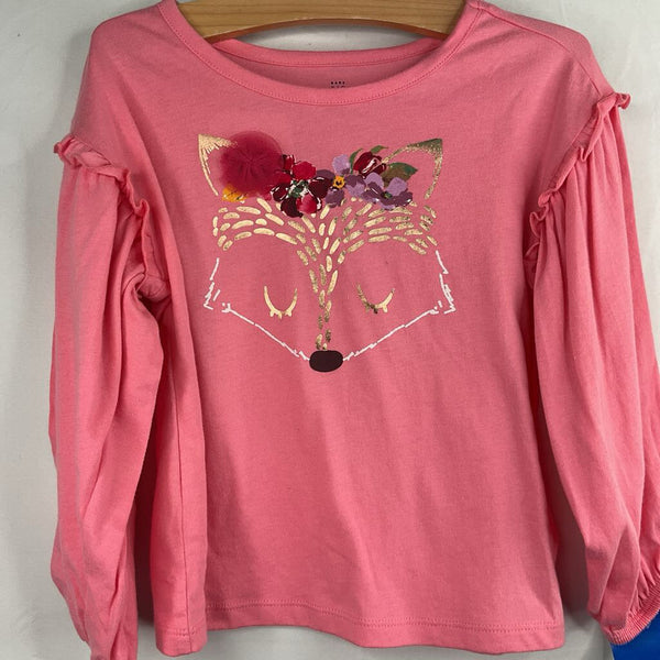 Size 4:Gap Pink/Colorful Flower Crown Fox Long Sleeve Shirt NEW w/ Tags