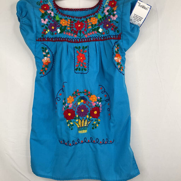 Size 2-3: Blue/Colorful Embroidered Flowers Dress