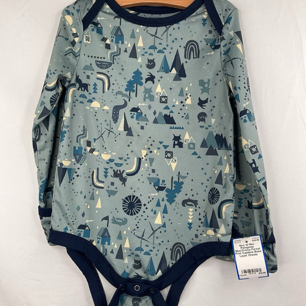 Size 18-24m: Patagonia Blue/Creme Forest Print Capilene Base Layer Onesie