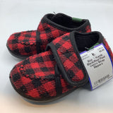 Size 7: Kamik Black/Red Plaid Velcro Strap Slippers