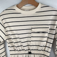 Size 10: Zara White/Navy Striped Long Sleeve Dress