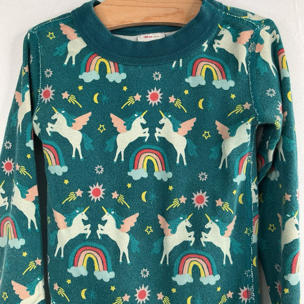 Size 4 (100): Hanna Andersson Green/Colorful Unicorn Pattern Organic Cotton 2pc Long Sleeve Pjs