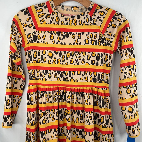 Size 9-11: Mini Rodini Yellow/Orange Stripes/Leopard Print Long Sleeve Dress