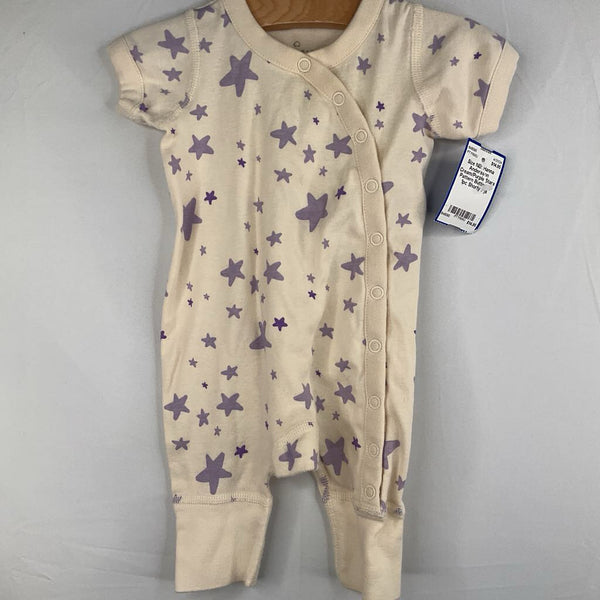 Size NB: Hanna Andersson Cream/Purple Stars Pattern Button Up 1pc Shorty Pjs