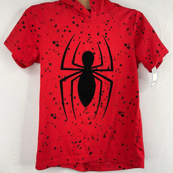 Size 5: Marvel Red/Black Splatter Pattern Spiderman Hooded Shirt