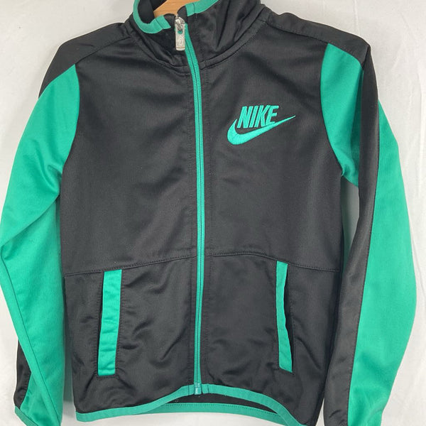 Size 4: NIke Back/Green Color Blocked Zip Up Jacket