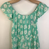 Size 12-14: O'Neill Turquoise White Flower Short Sleeve Short Romper