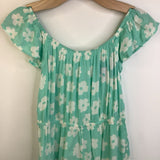 Size 12-14: O'Neill Turquoise White Flower Short Sleeve Short Romper