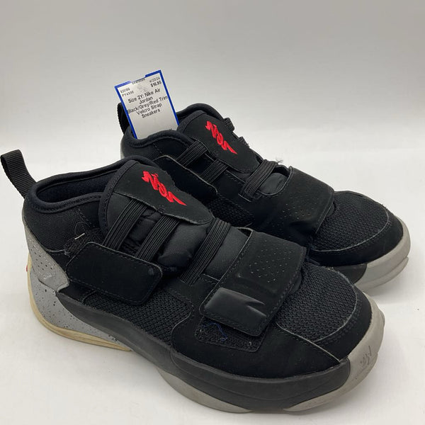 Size 2Y: Nike Air Jordan Black/Grey/Red Trim Velcro Strap Sneakers