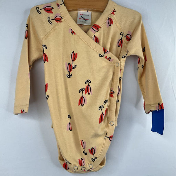 Size 3-6m (60): Hanna Andersson Yellow/Pink/Red Flowers Long Sleeve Onesie