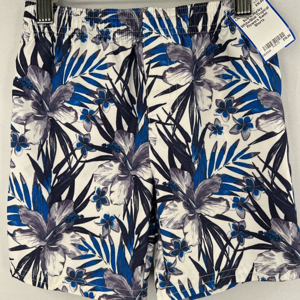 Size 3: Hurley White/Blue Tropical Flowers Swim Shorts