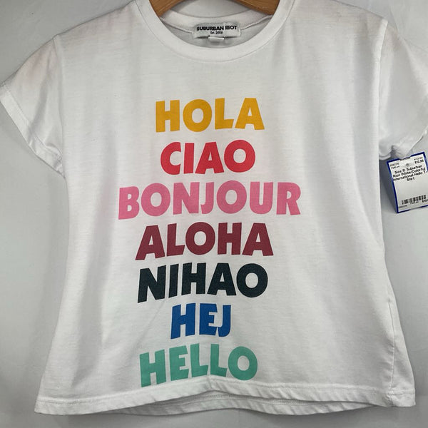Size 8: Suburban Riot White/Colorful International Hello T-Shirt