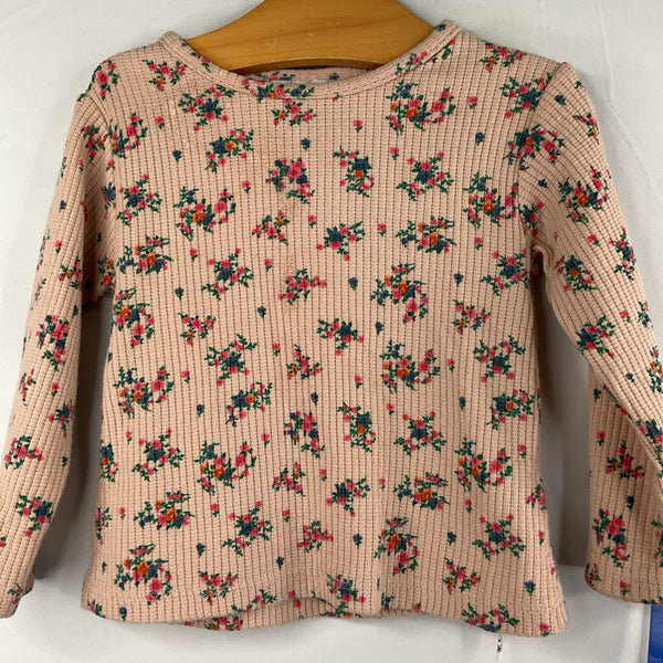 Size 12-18m: Zara Pink/Colorful Flowers Waffle Texture Long Sleeve Shirt