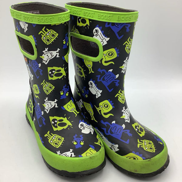 Size 11: Bogs Black/Green/Blue Monsters Rain Boots