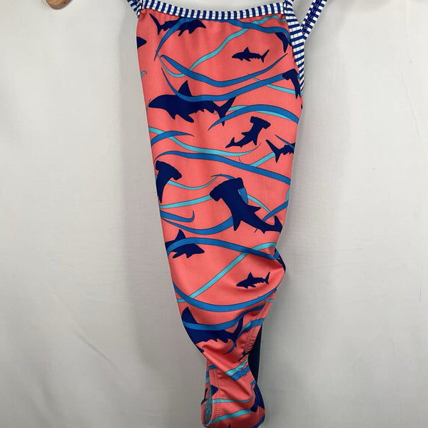 Size 12: Uglies Pink/Blue Sharks 1pc Swim Suit