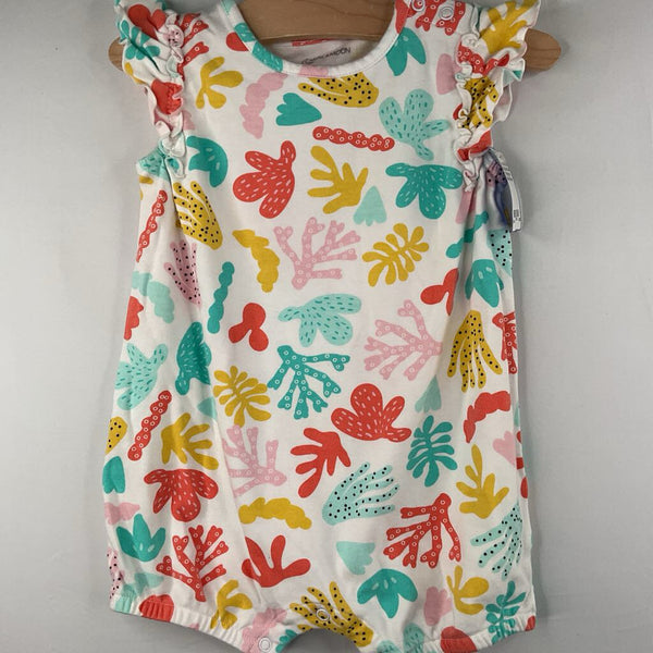 Size 2: Mac & Me White/Colorful Sea Foliage Shorty Snap-Up Romper