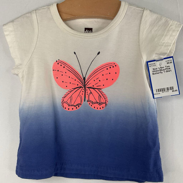 Size 3-6m: Tea White/Blue/Pink Butterfly T-Shirt