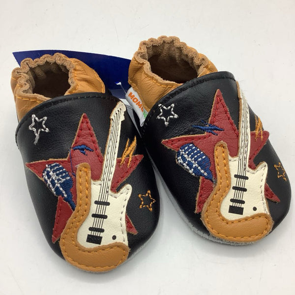 Size 0-6m: Momo Baby Black/Colorful Guitar Soft Sole Booties